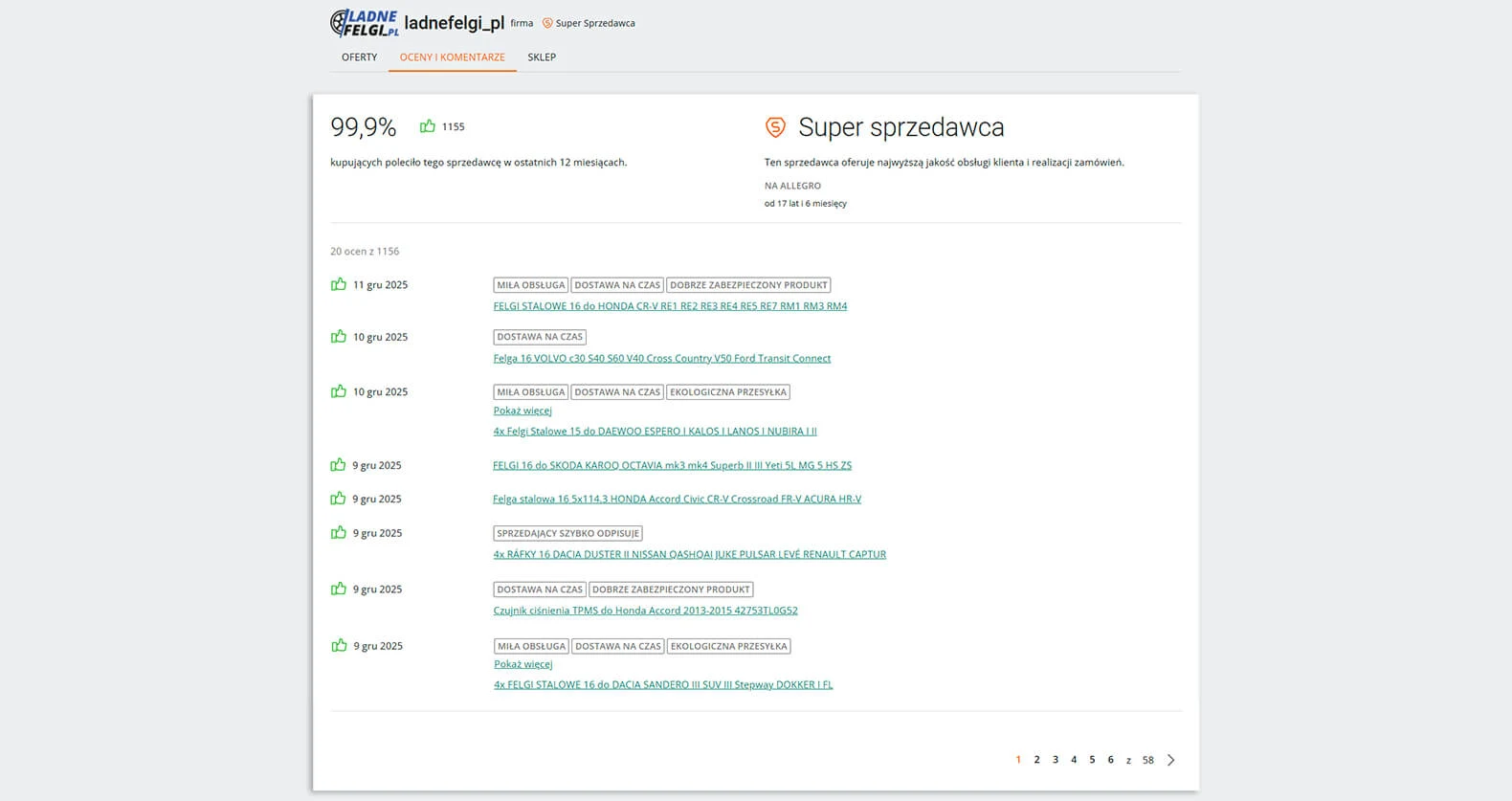 SUPER VENDEUR SUR ALLEGRO SUPER SPRZEDAWCA NA ALLEGRO | LadneFelgi.pl