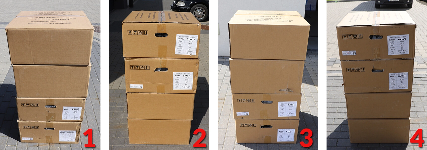 Empilez les cartons les uns sur les autres et photographiez chaque côté | LadneFelgi.pl
